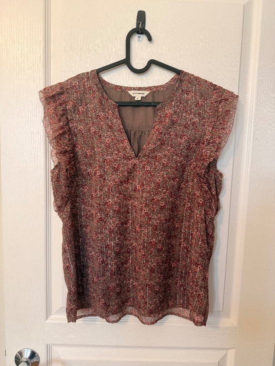 Lucky Brand Tops - Lucky Brand Sheer Floral Ruffle Flutter Sleeve Blouse Boho Cottagecore Size Sm